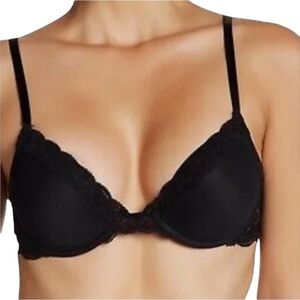 Natori Feather Black Convertible Bra Size 34C Push-Up Mesh Lace Underwire